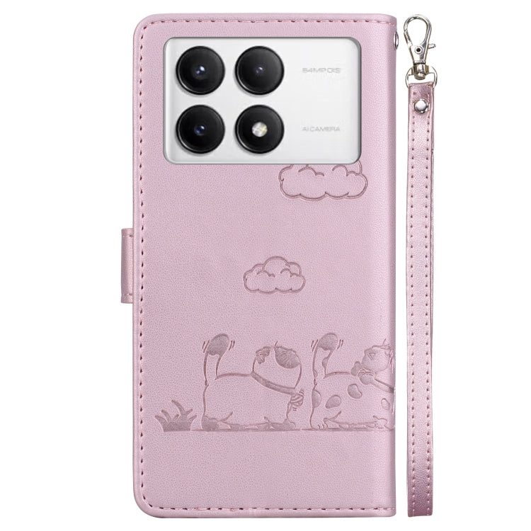 For Redmi K70 / K70 Pro Cute Cats RFID Leather Phone Case(Rose Gold) - K70 Cases by buy2fix | Online Shopping UK | buy2fix