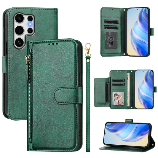 For Samsung Galaxy S25 Ultra 5G Multi-Card Slots Zipper Wallet Leather Phone Case(Green) - Galaxy S25 Ultra 5G Cases by buy2fix | Online Shopping UK | buy2fix