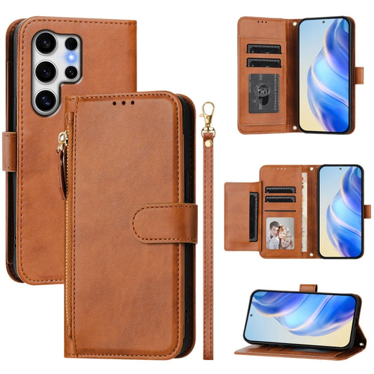 For Samsung Galaxy S25 Ultra 5G Multi-Card Slots Zipper Wallet Leather Phone Case(Brown) - Galaxy S25 Ultra 5G Cases by buy2fix | Online Shopping UK | buy2fix