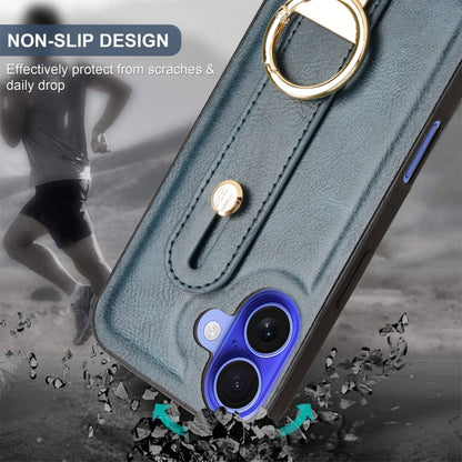 For iPhone 16 Plus Wristband Leather Back Phone Case(Blue) - iPhone 16 Plus Cases by buy2fix | Online Shopping UK | buy2fix