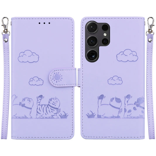 For Samsung Galaxy S25 Ultra 5G Cute Cats RFID Leather Phone Case(Purple) - Galaxy S25 Ultra 5G Cases by buy2fix | Online Shopping UK | buy2fix