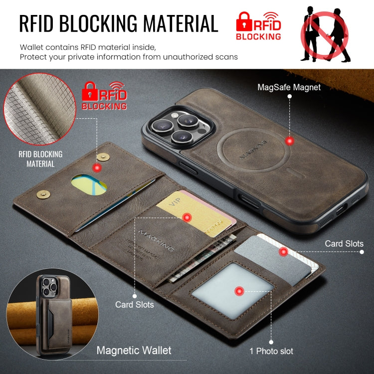 For iPhone 16 Pro Max DG.MING MAGKING-K2 Series MagSafe RFID Card Bag Detachable Phone Case(Coffee) - iPhone 16 Pro Max Cases by DG.MING | Online Shopping UK | buy2fix