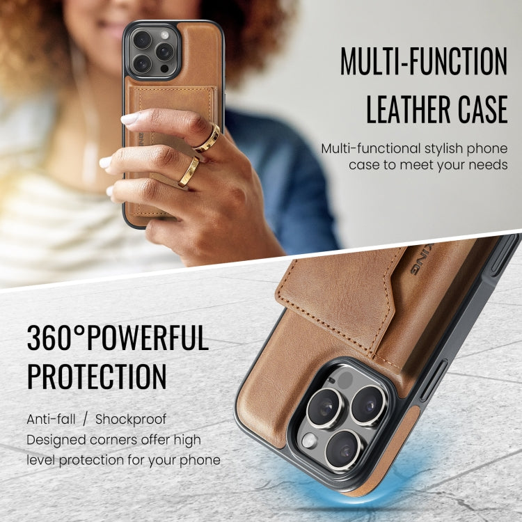 For iPhone 16 Pro DG.MING MAGKING-K2 Series MagSafe RFID Card Bag Detachable Phone Case(Brown) - iPhone 16 Pro Cases by DG.MING | Online Shopping UK | buy2fix