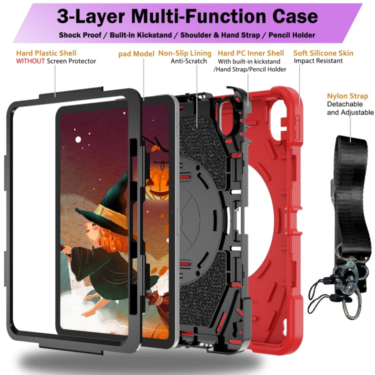 For iPad Air 11 2024 / 10.9 2022 Bat Hand Grip Turntable Stand Tablet Case(Red Black) - iPad Air 11 2024 Cases by buy2fix | Online Shopping UK | buy2fix