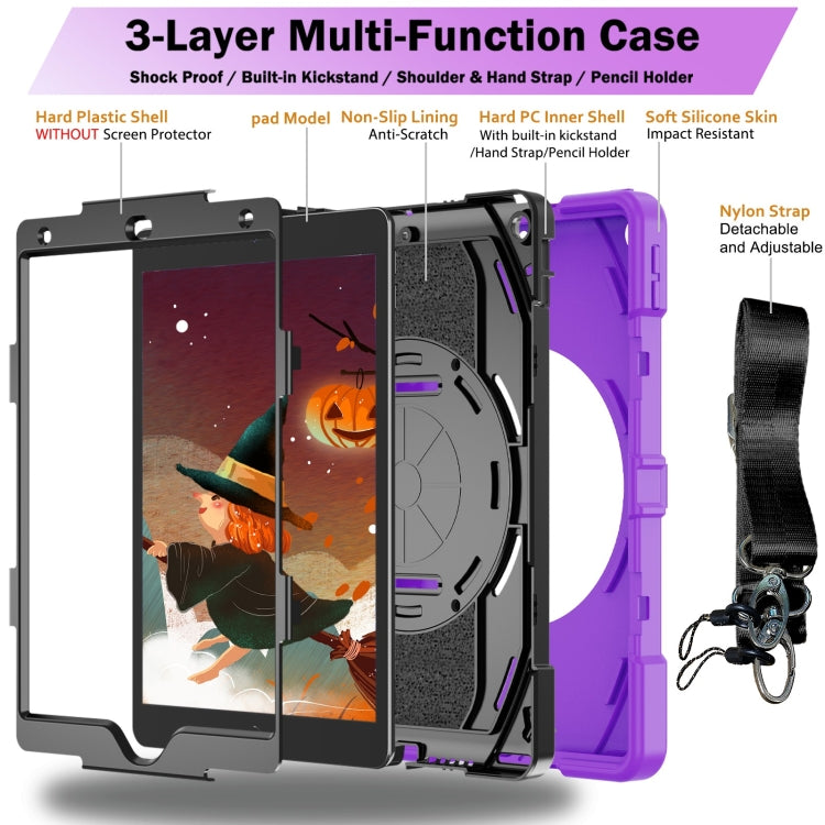 For iPad 10.2 2021 / 2020 / 2019 Bat Hand Grip Turntable Stand Tablet Case(Purple Black) - iPad 10.2 Cases by buy2fix | Online Shopping UK | buy2fix