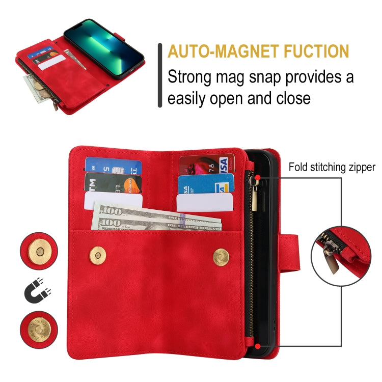 For iPhone 16 Pro Max Dream 9-Card Zipper Wallet RFID Leather Phone Case with Lanyard(Red) - iPhone 16 Pro Max Cases by buy2fix | Online Shopping UK | buy2fix