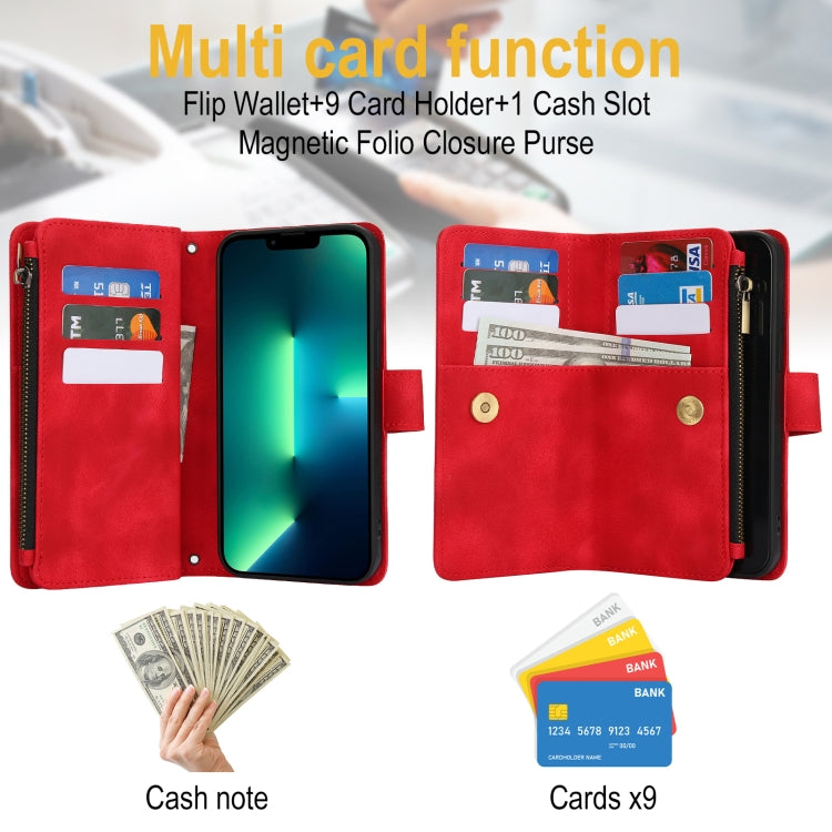 For iPhone 16 Pro Max Dream 9-Card Zipper Wallet RFID Leather Phone Case with Lanyard(Red) - iPhone 16 Pro Max Cases by buy2fix | Online Shopping UK | buy2fix