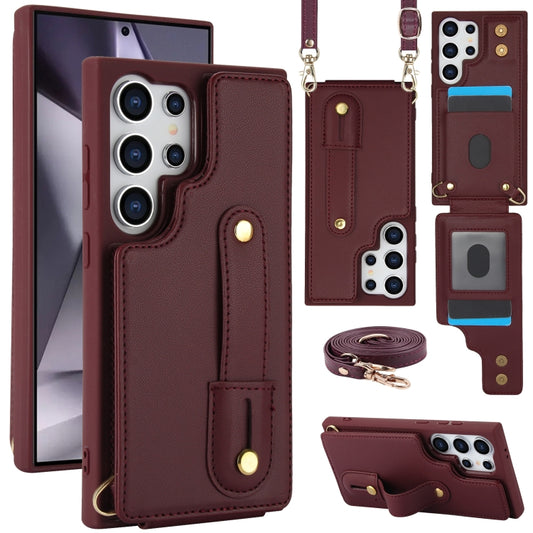 For Samsung Galaxy S25 Ultra 5G Wristband Vertical Flip Wallet Back Cover Phone Case with Long Lanyard(Wine Red) - Galaxy S25 Ultra 5G Cases by buy2fix | Online Shopping UK | buy2fix