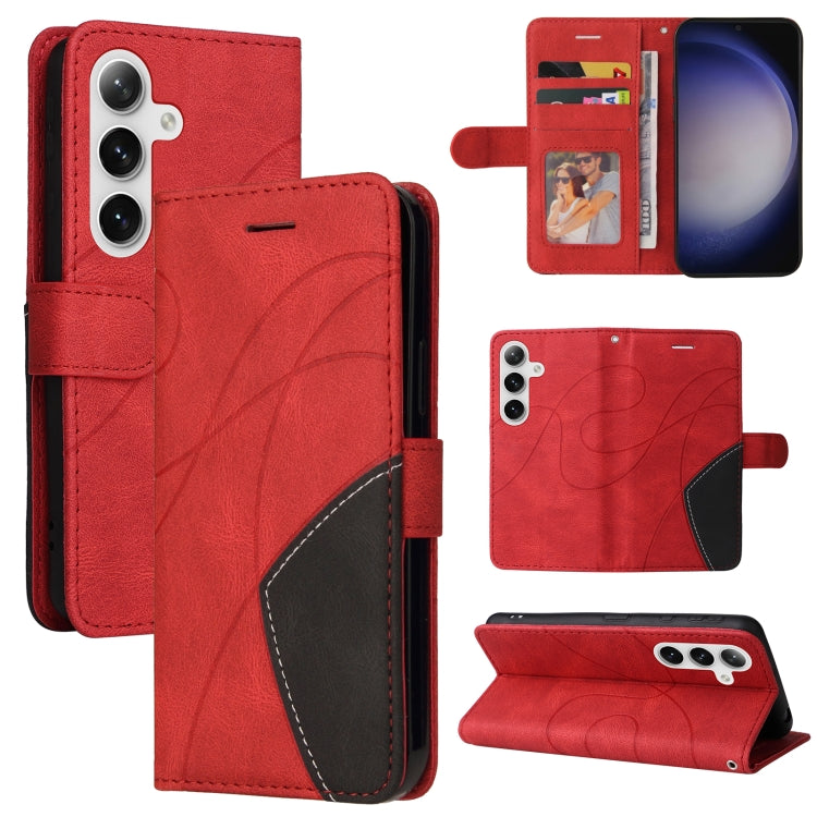 For Samsung Galaxy S25 / S24 5G Dual-color Splicing Flip Leather Phone Case(Red) - Galaxy S25 5G Cases by buy2fix | Online Shopping UK | buy2fix