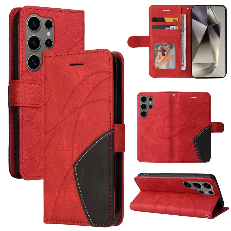 For Samsung Galaxy S25 Ultra 5G Dual-color Splicing Flip Leather Phone Case(Red) - Galaxy S25 Ultra 5G Cases by buy2fix | Online Shopping UK | buy2fix