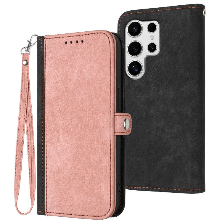 For Samsung Galaxy S25 Ultra 5G Side Buckle Double Fold Hand Strap Leather Phone Case(Pink) - Galaxy S25 Ultra 5G Cases by buy2fix | Online Shopping UK | buy2fix