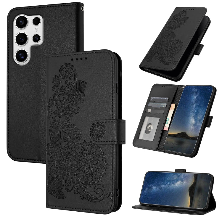 For Samsung Galaxy S25 Ultra 5G Datura Flower Embossed Flip Leather Phone Case(Black) - Galaxy S25 Ultra 5G Cases by buy2fix | Online Shopping UK | buy2fix