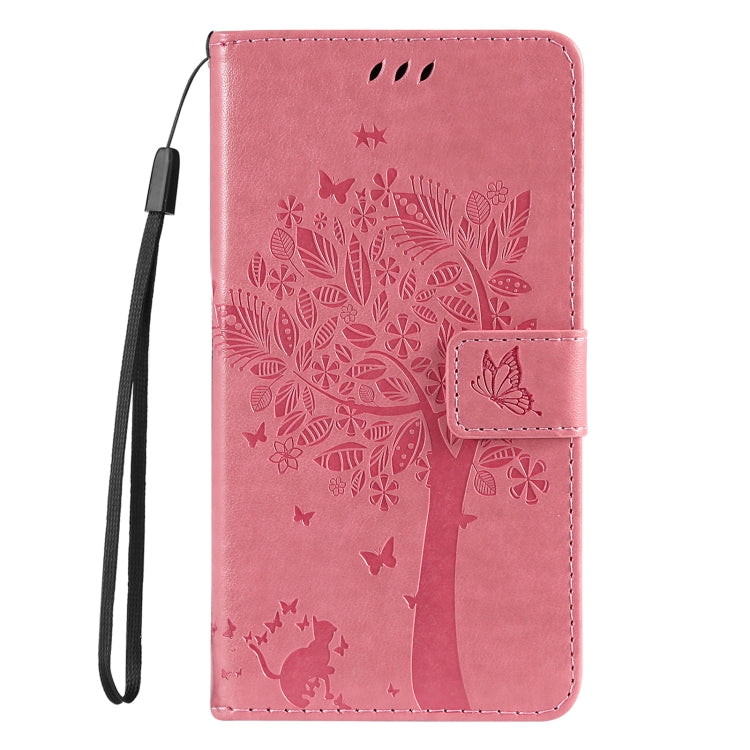 For Samsung Galaxy S25 Ultra 5G Tree & Cat Embossed Pattern Flip Leather Phone Case(Pink) - Galaxy S25 Ultra 5G Cases by buy2fix | Online Shopping UK | buy2fix