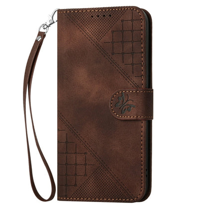 For Samsung Galaxy S25 5G YX0080 Grid Butterfly Embossed Pattern Flip Leather Phone Case with Lanyard(Coffee) - Galaxy S25 5G Cases by buy2fix | Online Shopping UK | buy2fix