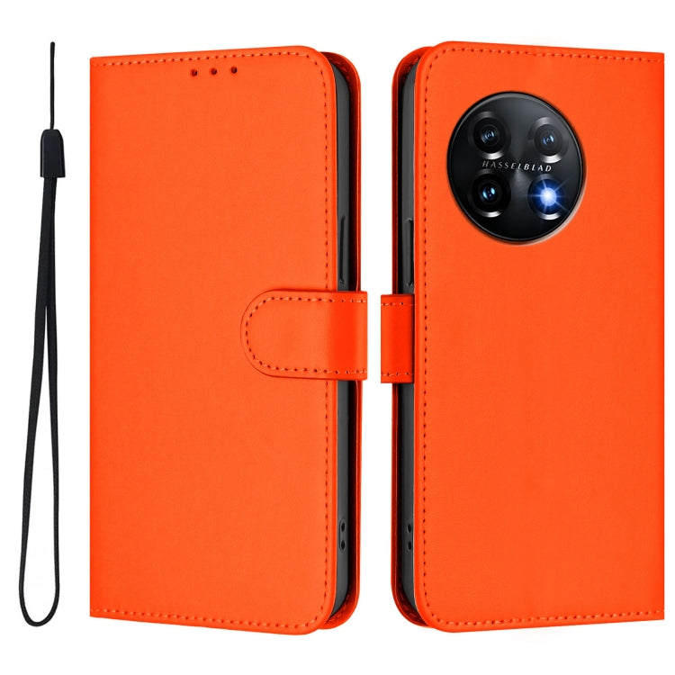 For OnePlus 11 Skin Feel Solid Color Leather Phone Case with Lanyard(Orange) - OnePlus Cases by buy2fix | Online Shopping UK | buy2fix