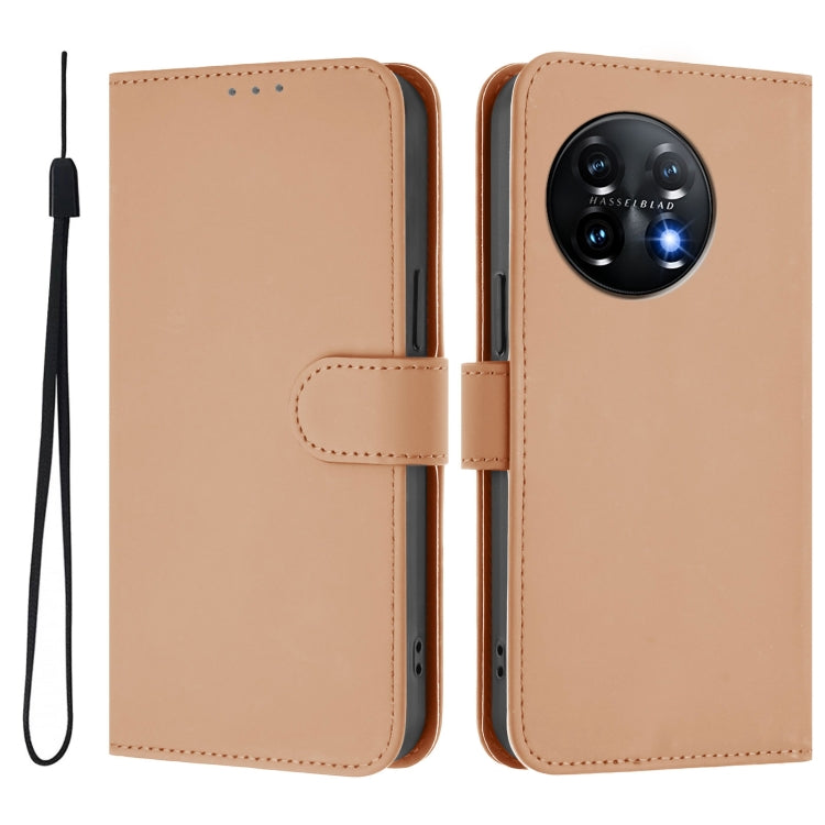 For OnePlus 11 Skin Feel Solid Color Leather Phone Case with Lanyard(Nude) - OnePlus Cases by buy2fix | Online Shopping UK | buy2fix