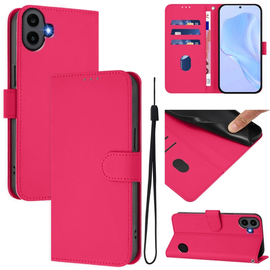 For Nothing CMF Phone 1 Skin Feel Solid Color Leather Phone Case with Lanyard(Rose Red) - More Brand by buy2fix | Online Shopping UK | buy2fix