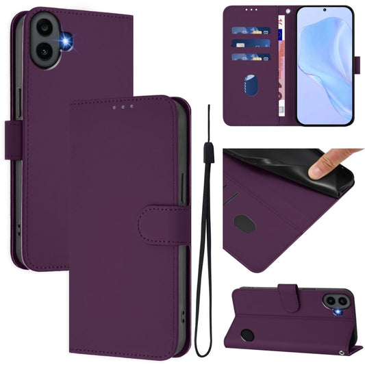 For Nothing CMF Phone 1 Skin Feel Solid Color Leather Phone Case with Lanyard(Violet) - More Brand by buy2fix | Online Shopping UK | buy2fix