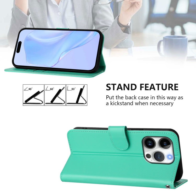 For iPhone 16 Pro Skin Feel Solid Color Leather Phone Case with Lanyard(Green) - iPhone 16 Pro Cases by buy2fix | Online Shopping UK | buy2fix