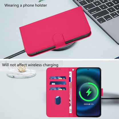 For iPhone 16 Skin Feel Solid Color Leather Phone Case with Lanyard(Rose Red) - iPhone 16 Cases by buy2fix | Online Shopping UK | buy2fix