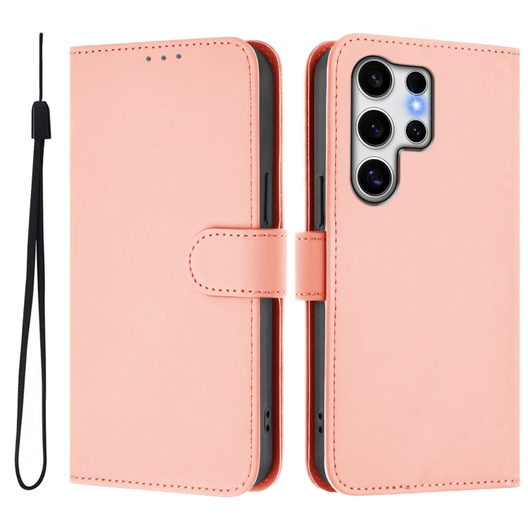 For Samsung Galaxy S25 Ultra 5G Skin Feel Solid Color Leather Phone Case with Lanyard(Pink) - Galaxy S25 Ultra 5G Cases by buy2fix | Online Shopping UK | buy2fix