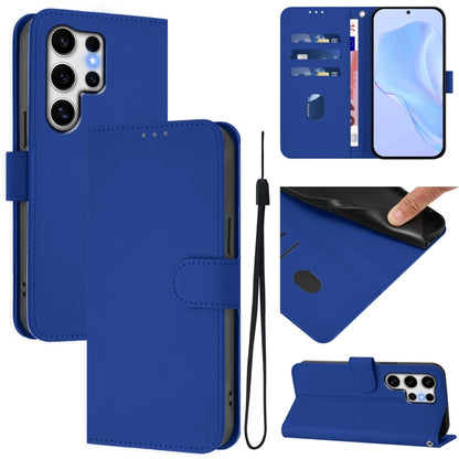 For Samsung Galaxy S25 Ultra 5G Skin Feel Solid Color Leather Phone Case with Lanyard(Dark Blue) - Galaxy S25 Ultra 5G Cases by buy2fix | Online Shopping UK | buy2fix