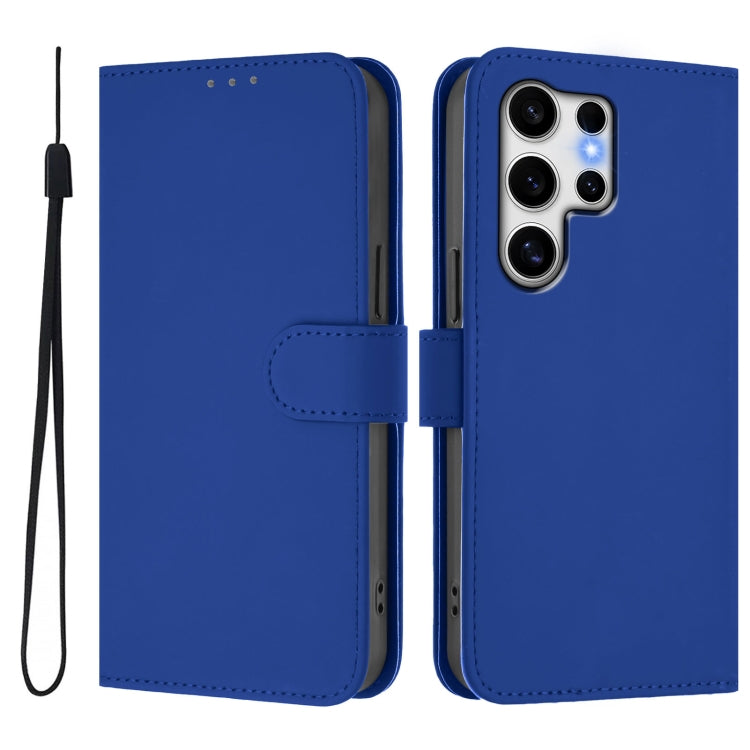 For Samsung Galaxy S25 Ultra 5G Skin Feel Solid Color Leather Phone Case with Lanyard(Dark Blue) - Galaxy S25 Ultra 5G Cases by buy2fix | Online Shopping UK | buy2fix