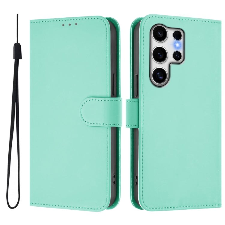 For Samsung Galaxy S25 Ultra 5G Skin Feel Solid Color Leather Phone Case with Lanyard(Mint Green) - Galaxy S25 Ultra 5G Cases by buy2fix | Online Shopping UK | buy2fix