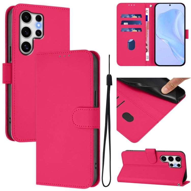 For Samsung Galaxy S25 Ultra 5G Skin Feel Solid Color Leather Phone Case with Lanyard(Rose Red) - Galaxy S25 Ultra 5G Cases by buy2fix | Online Shopping UK | buy2fix