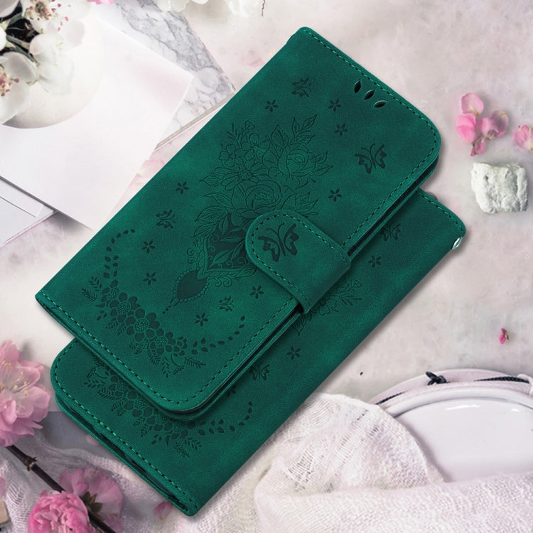 For Samsung Galaxy S25 Ultra 5G Butterfly Rose Embossed Leather Phone Case(Green) - Galaxy S25 Ultra 5G Cases by buy2fix | Online Shopping UK | buy2fix