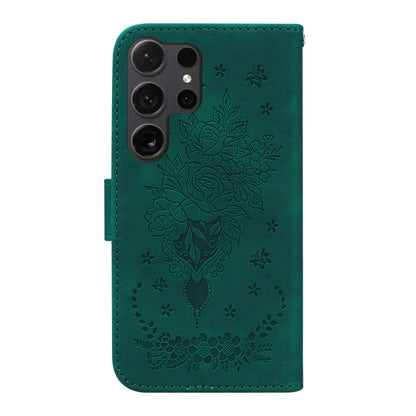 For Samsung Galaxy S25 Ultra 5G Butterfly Rose Embossed Leather Phone Case(Green) - Galaxy S25 Ultra 5G Cases by buy2fix | Online Shopping UK | buy2fix