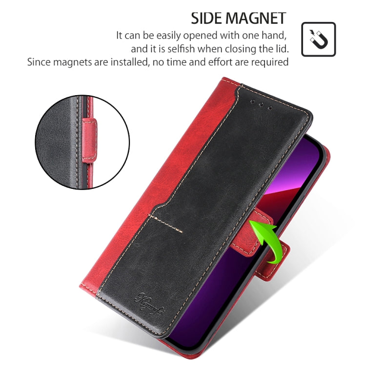 For iPhone 16 Contrast Color Side Buckle Leather Phone Case(Red + Black) - iPhone 16 Cases by buy2fix | Online Shopping UK | buy2fix