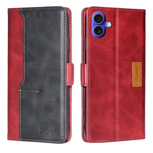 For iPhone 16 Plus Contrast Color Side Buckle Leather Phone Case(Red + Black) - iPhone 16 Plus Cases by buy2fix | Online Shopping UK | buy2fix