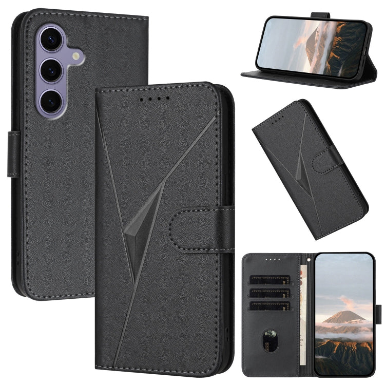 For Samsung Galaxy S25 5G Triangle Pattern Buckle Clasp Leather Phone Case(Black) - Galaxy S25 5G Cases by buy2fix | Online Shopping UK | buy2fix