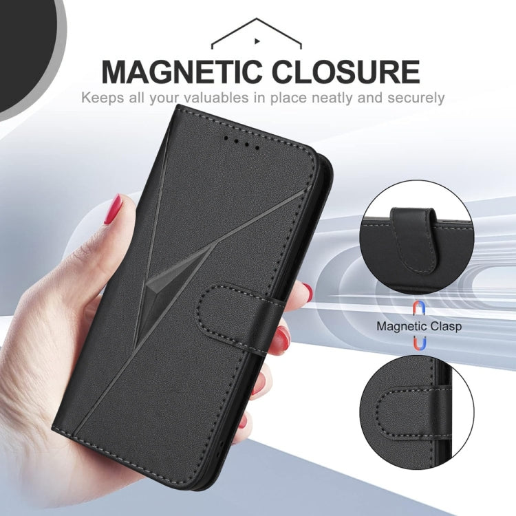 For Samsung Galaxy S25 5G Triangle Pattern Buckle Clasp Leather Phone Case(Black) - Galaxy S25 5G Cases by buy2fix | Online Shopping UK | buy2fix