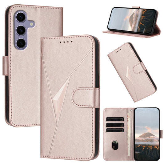 For Samsung Galaxy S25 5G Triangle Pattern Buckle Clasp Leather Phone Case(Rose Gold) - Galaxy S25 5G Cases by buy2fix | Online Shopping UK | buy2fix