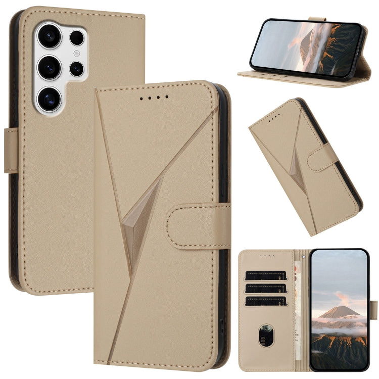 For Samsung Galaxy S25 Ultra 5G Triangle Pattern Buckle Clasp Leather Phone Case(Gold) - Galaxy S25 Ultra 5G Cases by buy2fix | Online Shopping UK | buy2fix