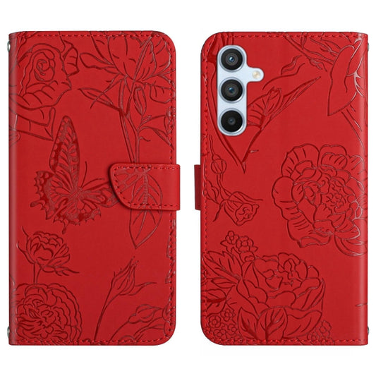 For Samsung Galaxy S25 5G Skin Feel Butterfly Embossed Flip Leather Phone Case(Red) - Galaxy S25 5G Cases by buy2fix | Online Shopping UK | buy2fix