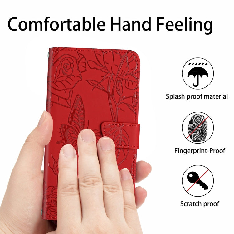 For Samsung Galaxy S25 5G Skin Feel Butterfly Embossed Flip Leather Phone Case(Red) - Galaxy S25 5G Cases by buy2fix | Online Shopping UK | buy2fix