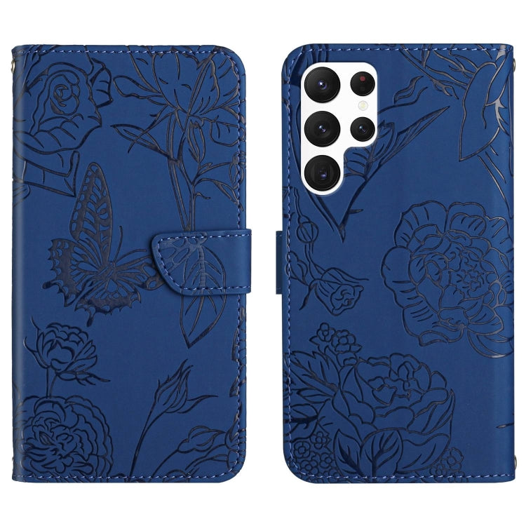 For Samsung Galaxy S25 Ultra 5G Skin Feel Butterfly Embossed Flip Leather Phone Case(Blue) - Galaxy S25 Ultra 5G Cases by buy2fix | Online Shopping UK | buy2fix