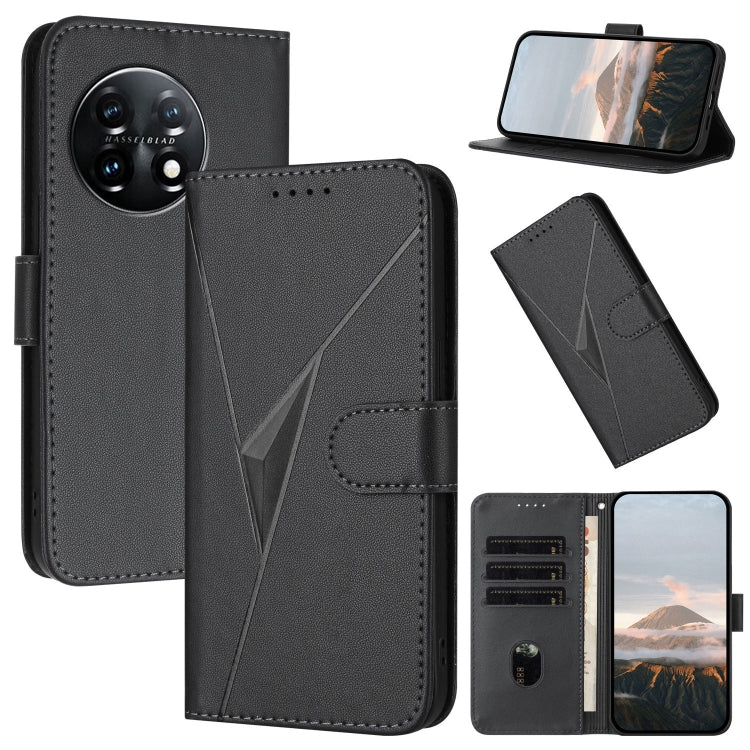 For OnePlus 11 Triangle Pattern Buckle Clasp Leather Phone Case(Black) - OnePlus Cases by buy2fix | Online Shopping UK | buy2fix