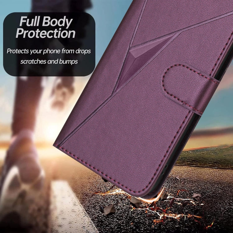 For OnePlus 12 Triangle Pattern Buckle Clasp Leather Phone Case(Dark Purple) - OnePlus Cases by buy2fix | Online Shopping UK | buy2fix