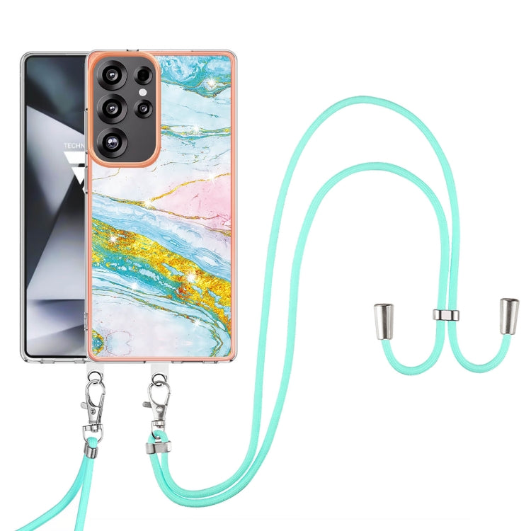 For Samsung Galaxy S25 Ultra 5G Electroplating Marble Dual-side IMD Phone Case with Lanyard(Green 004) - Galaxy S25 Ultra 5G Cases by buy2fix | Online Shopping UK | buy2fix