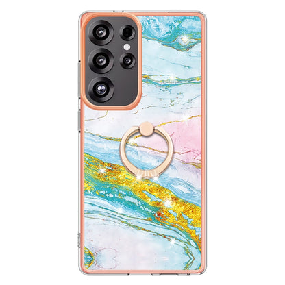 For Samsung Galaxy S25 Ultra 5G Electroplating Marble IMD TPU Phone Case with Ring Holder(Green 004) - Galaxy S25 Ultra 5G Cases by buy2fix | Online Shopping UK | buy2fix