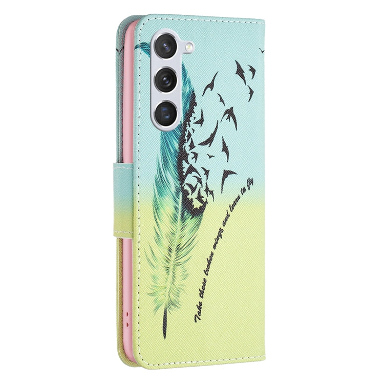 For Samsung Galaxy S25 5G Colored Drawing Pattern Leather Phone Case(Feather) - Galaxy S25 5G Cases by buy2fix | Online Shopping UK | buy2fix