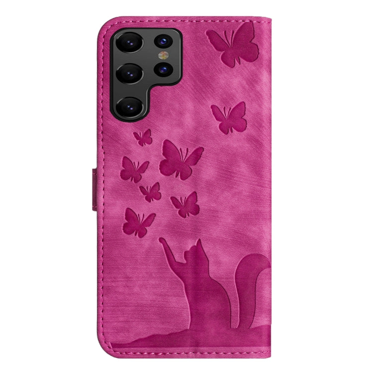 For Samsung Galaxy S25 Ultra 5G Butterfly Cat Embossing Flip Leather Phone Case(Pink) - Galaxy S25 Ultra 5G Cases by buy2fix | Online Shopping UK | buy2fix