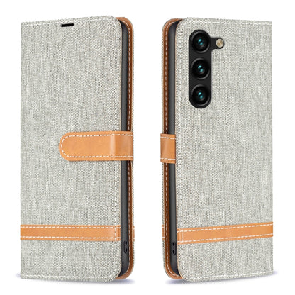 For Samsung Galaxy S25+ 5G Color Block Denim Texture Leather Phone Case(Grey) - Galaxy S25+ 5G Cases by buy2fix | Online Shopping UK | buy2fix