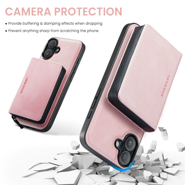 For iPhone 16 JEEHOOD J02 Magnetic Zipper Horizontal Flip Leather Phone Case(Pink) - iPhone 16 Cases by JEEHOOD | Online Shopping UK | buy2fix