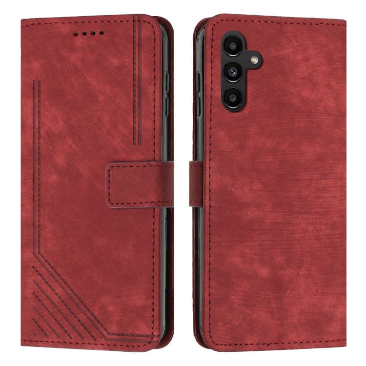 For Samsung Galaxy S25 / S24 5G Skin Feel Stripe Pattern Leather Phone Case with Long Lanyard(Red) - Galaxy S25 5G Cases by buy2fix | Online Shopping UK | buy2fix