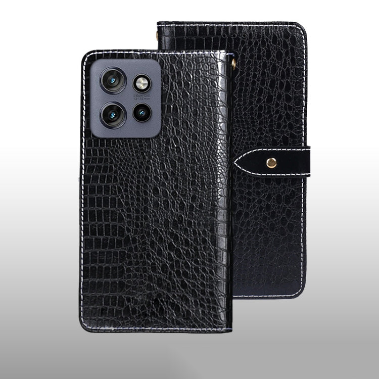 For Motorola Edge 50 Neo idewei Crocodile Texture Leather Phone Case(Black) - Motorola Cases by idewei | Online Shopping UK | buy2fix